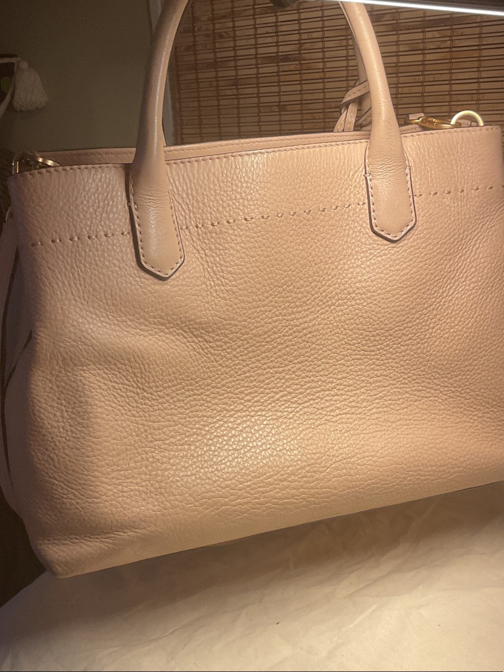 Tory Burch McGraw Pebbled Leather Tote Bag Satchel Taupe Devon Sand Crossbody - Picture 7 of 11